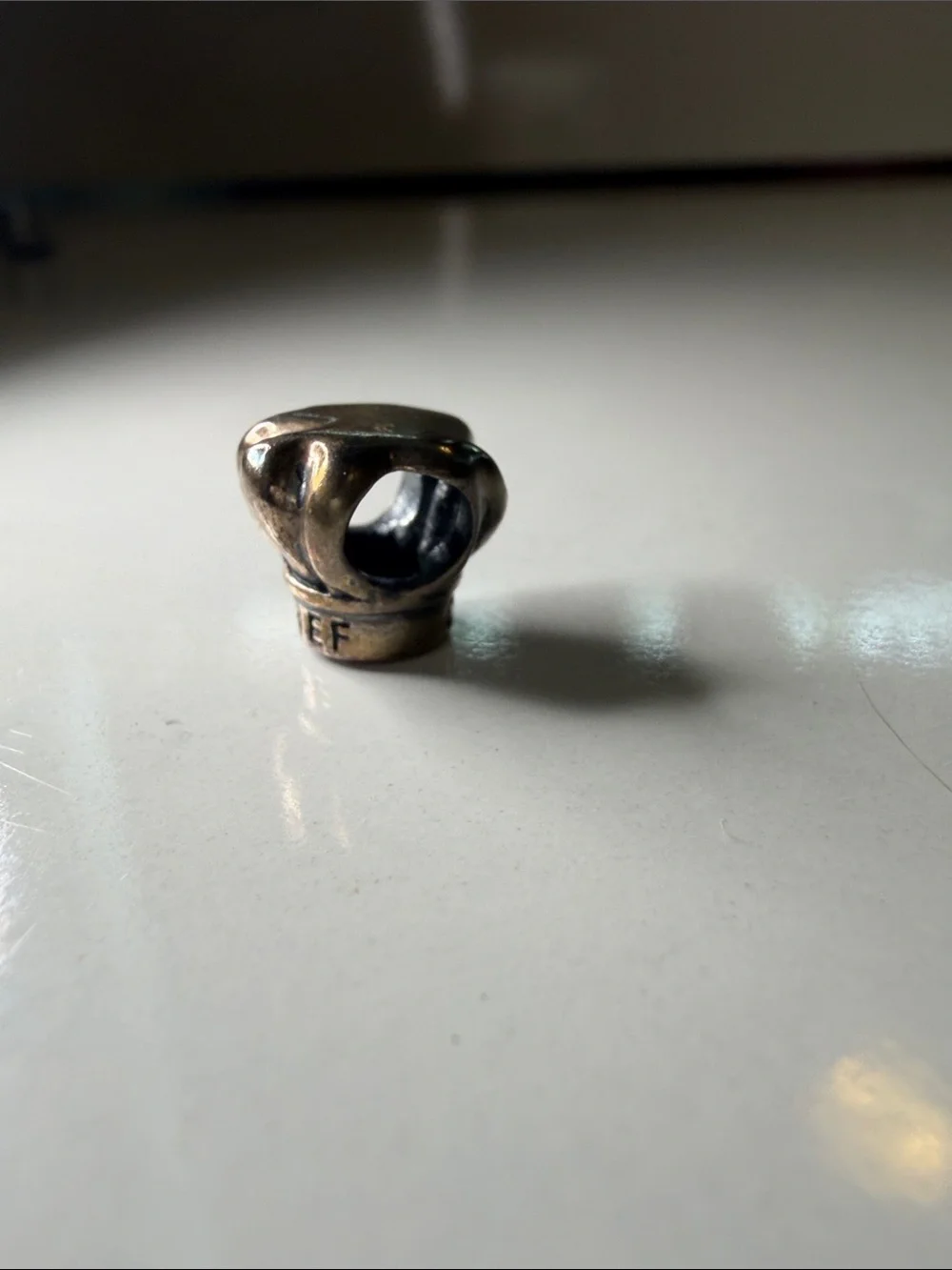 Antique Brass Chef Hat Charm Bead - Brown